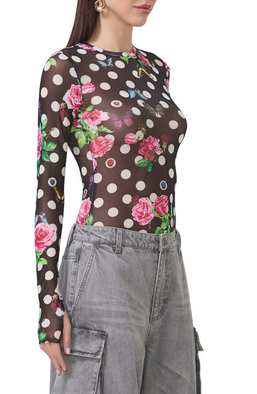 Shop Afrm Kaylee Print Sheer Mesh Top In Rose Dot