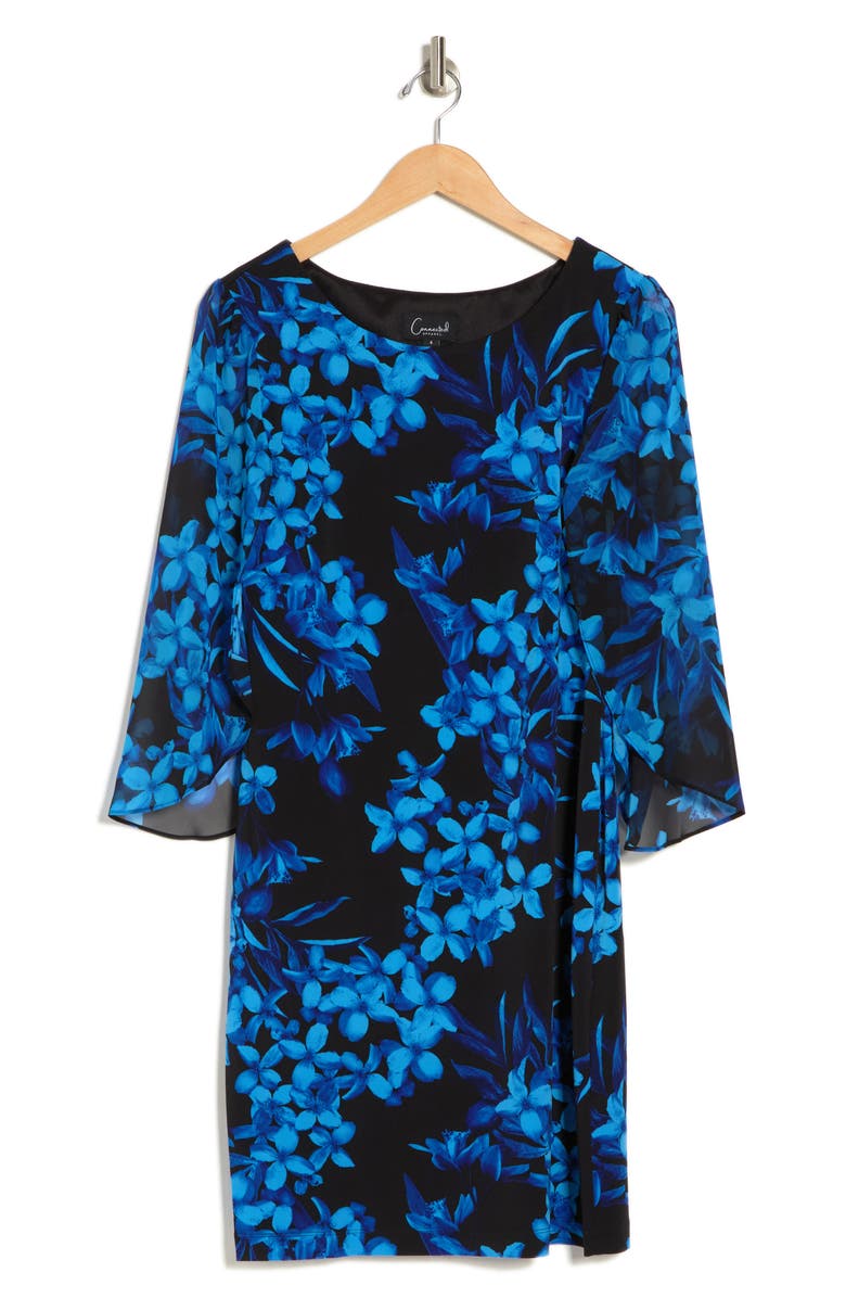Connected Apparel Floral Cape Sleeve Dress, Alternate, color, 