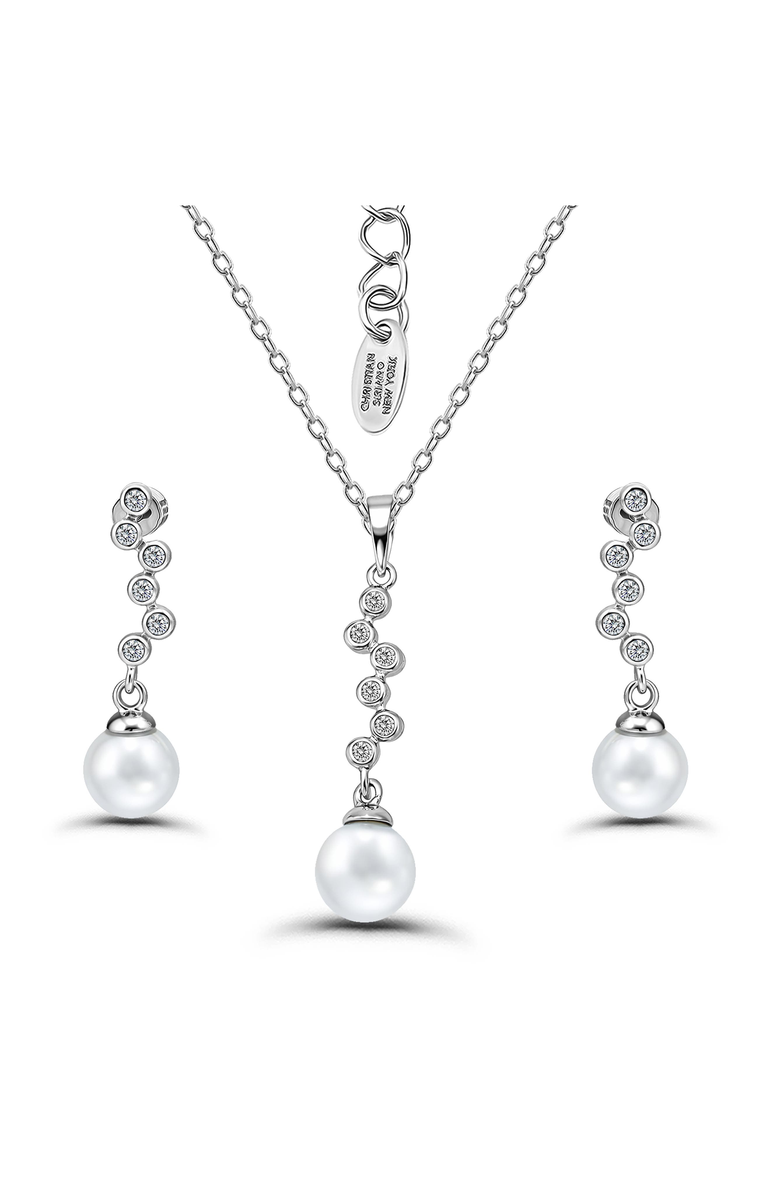 Christian Siriano New York Cubic Zirconia & 9-10mm Faux Pearl Drop Earrings & Necklace Set