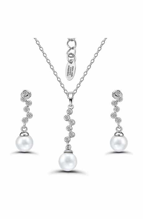 Christian Siriano New York Cubic Zirconia & 9-10mm Faux Pearl Drop Earrings & Necklace Set