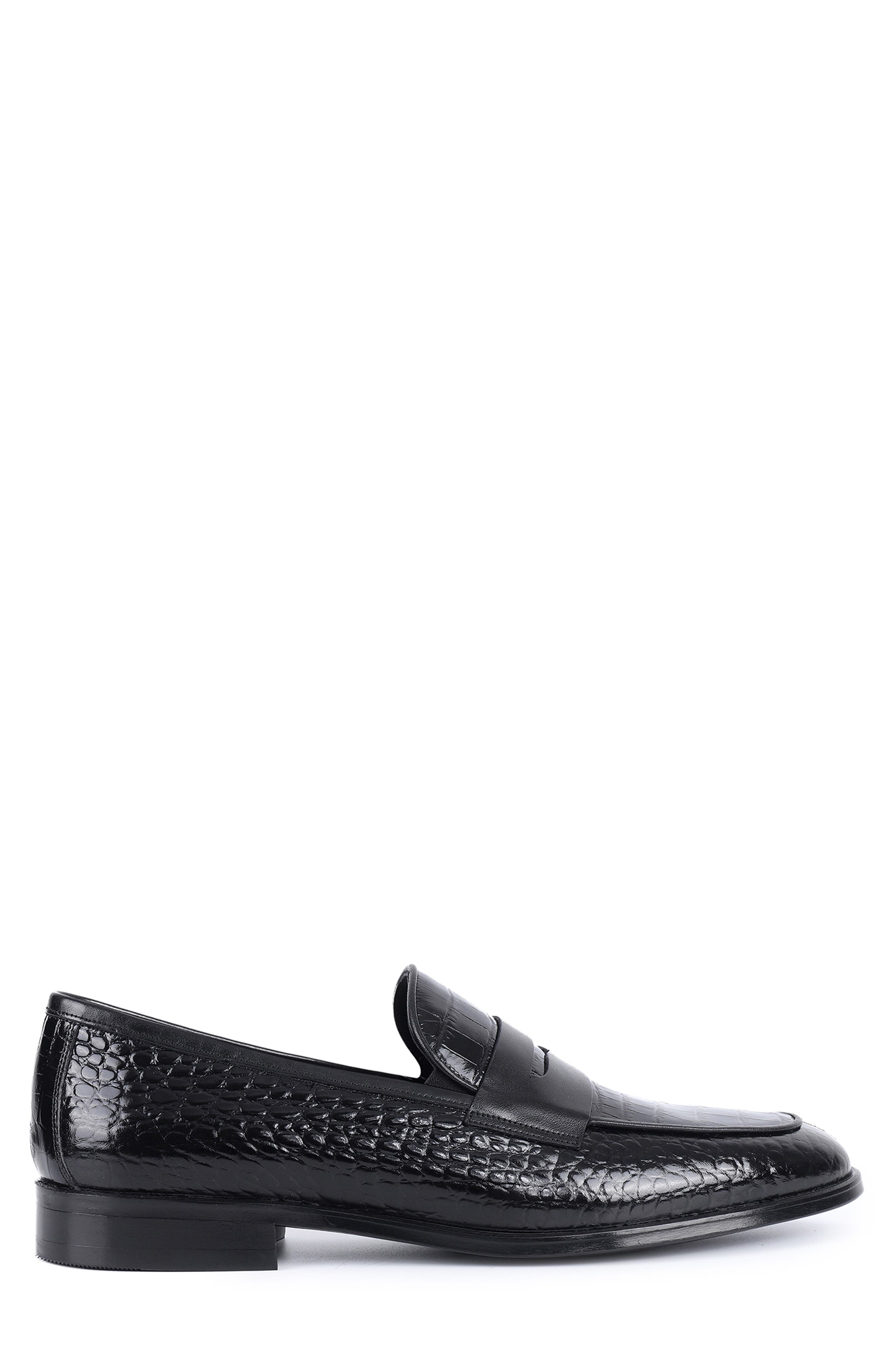 VELLAPAIS Carmine Croc Embossed Penny Loafer, Alternate, color, Black