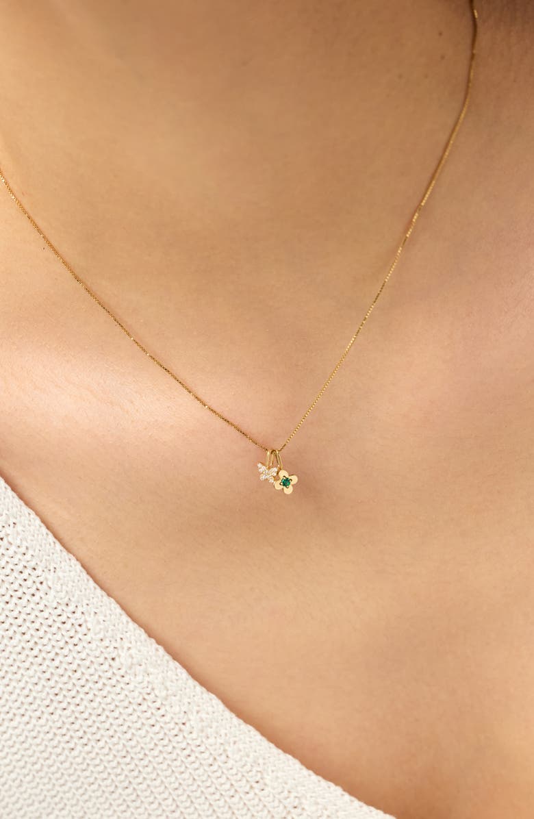 Ana Luisa Solid Yellow Gold - Flower Charm Necklace, Alternate, color, Emerald