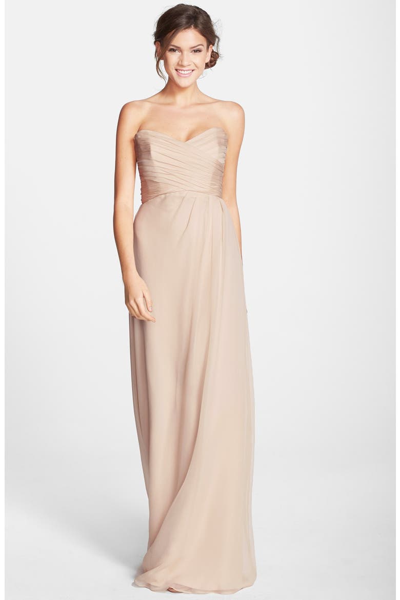 Strapless Crinkle Chiffon Gown, Main, color, FAWN
