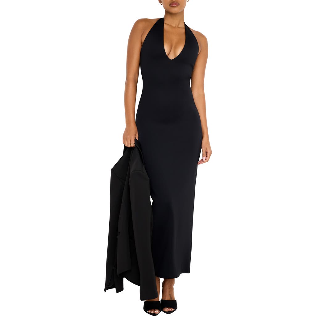 Good American Halter Scuba Maxi Dress In Black001