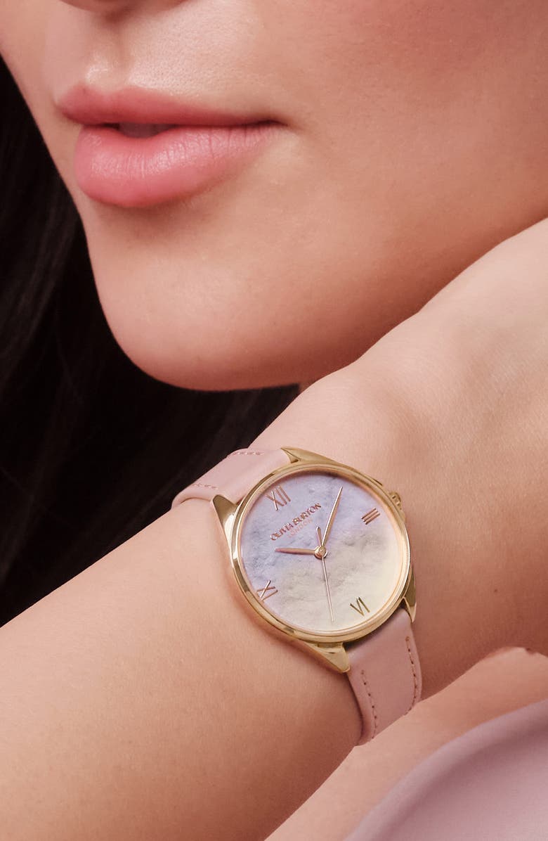 Olivia Burton Azure Leather Strap Watch, 30mm, Alternate, color, 