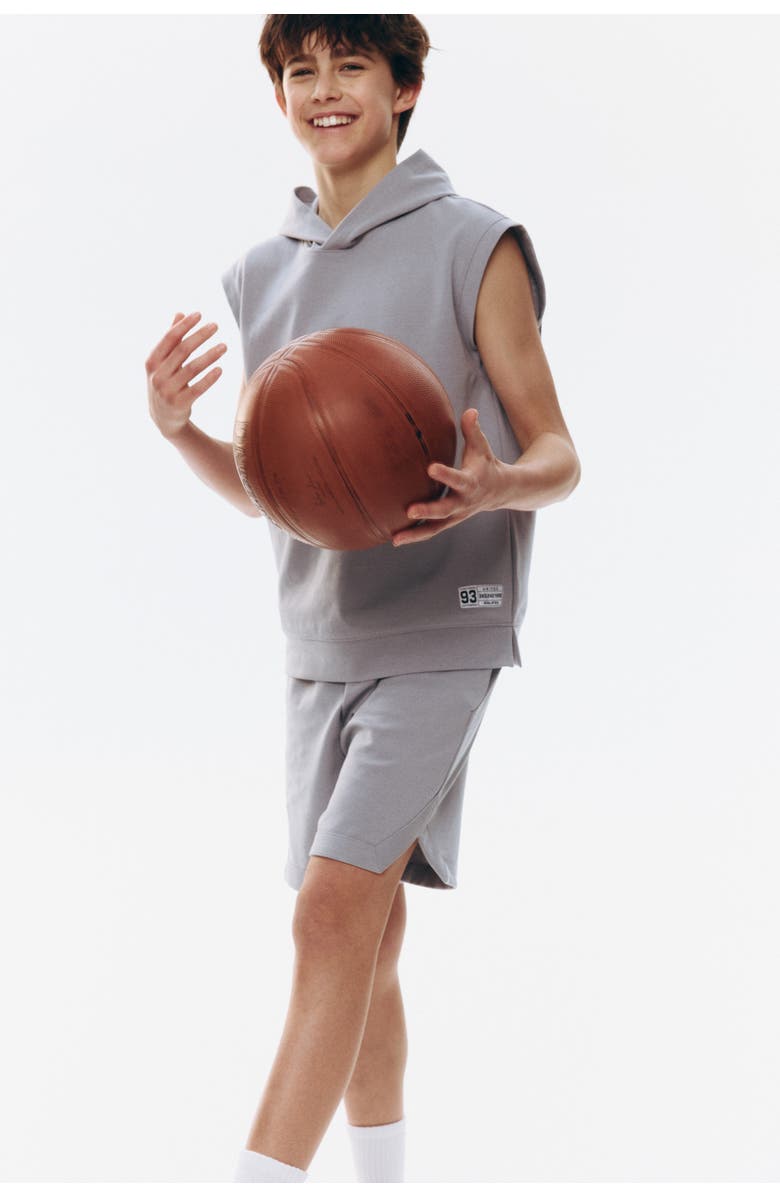 H&M Sleeveless sports hoodie and shorts with drymove, Alternate, color, Light Gray