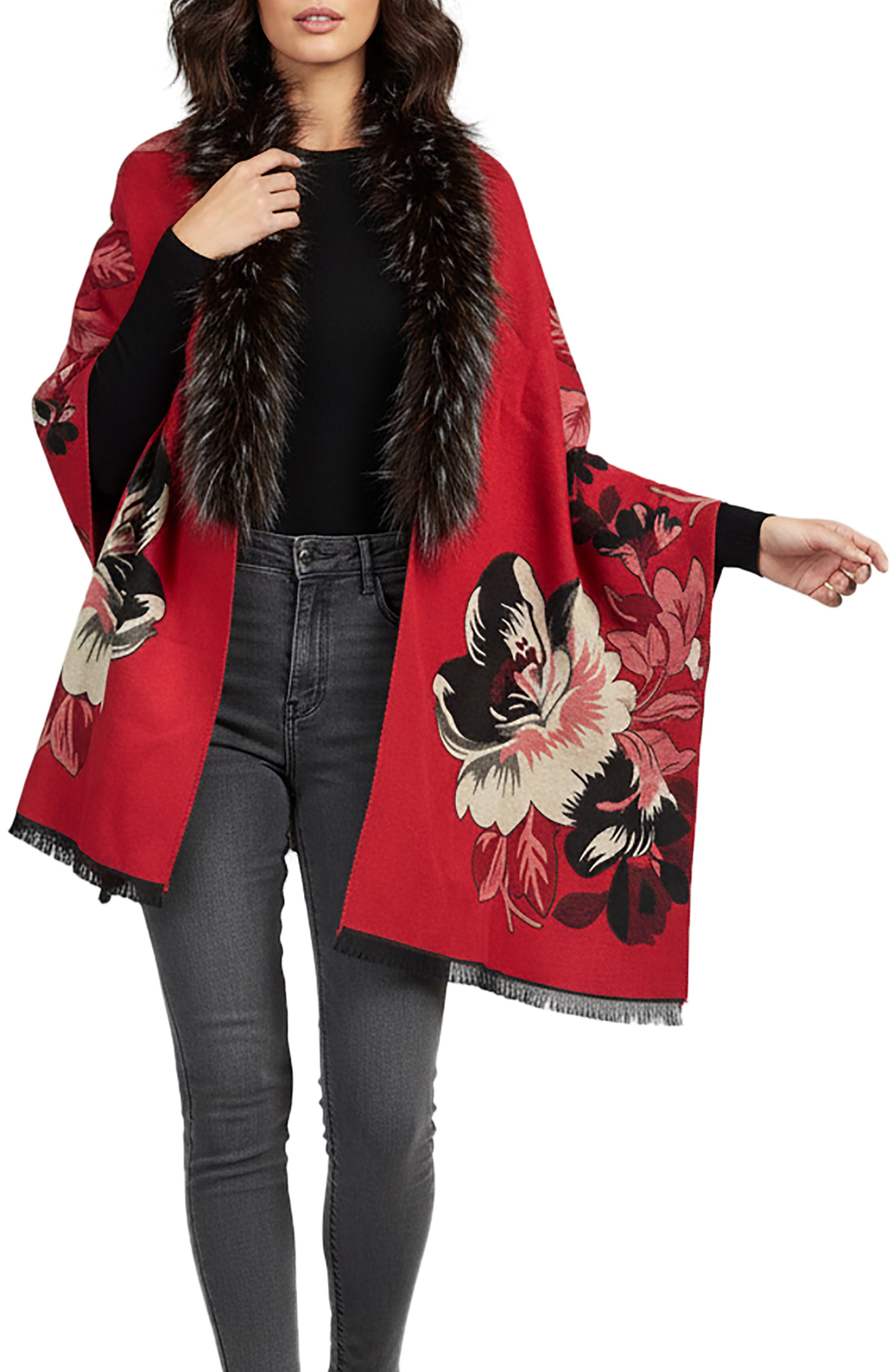SAACHI Floral Faux Fur Trim Scarf