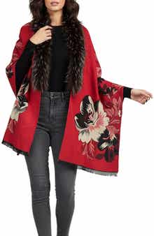 SAACHI Floral Faux Fur Trim Scarf