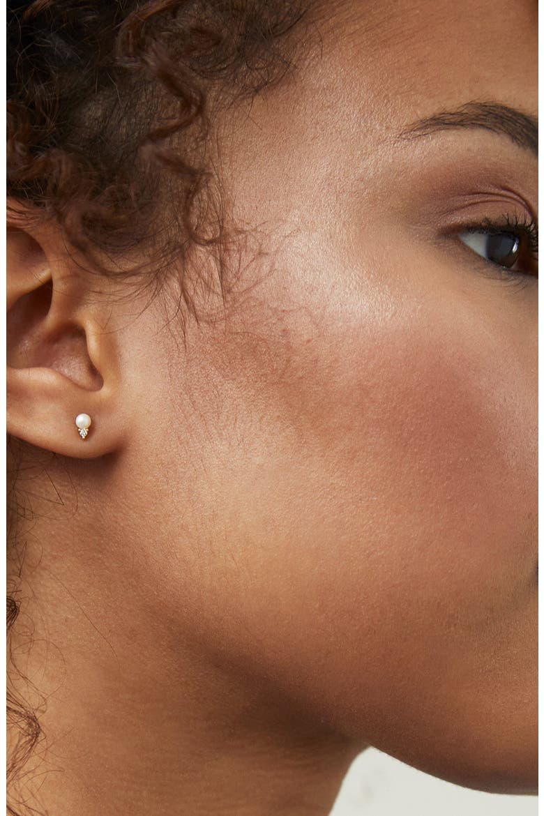 Diamond Pearl Stud Earrings, Alternate, color, Yellow Gold