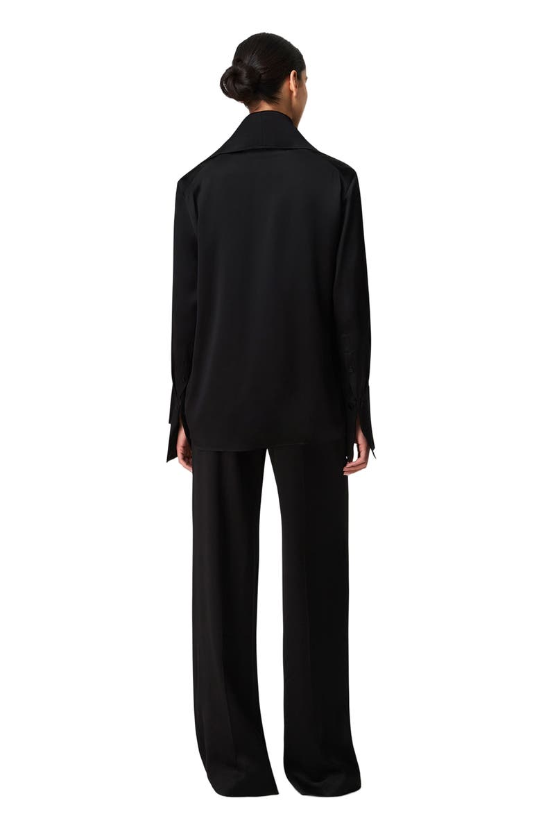 Another Tomorrow Band Collar Blouse with Scarf, Alternate, color, Black