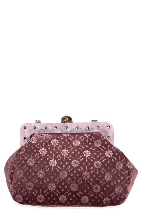 Floral Embroidered Velvet Frame Clutch