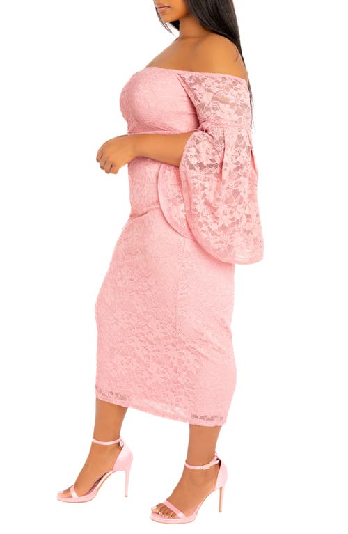 Shop Buxom Couture Lace Off-the-shoulder Midi Dress In Mauve