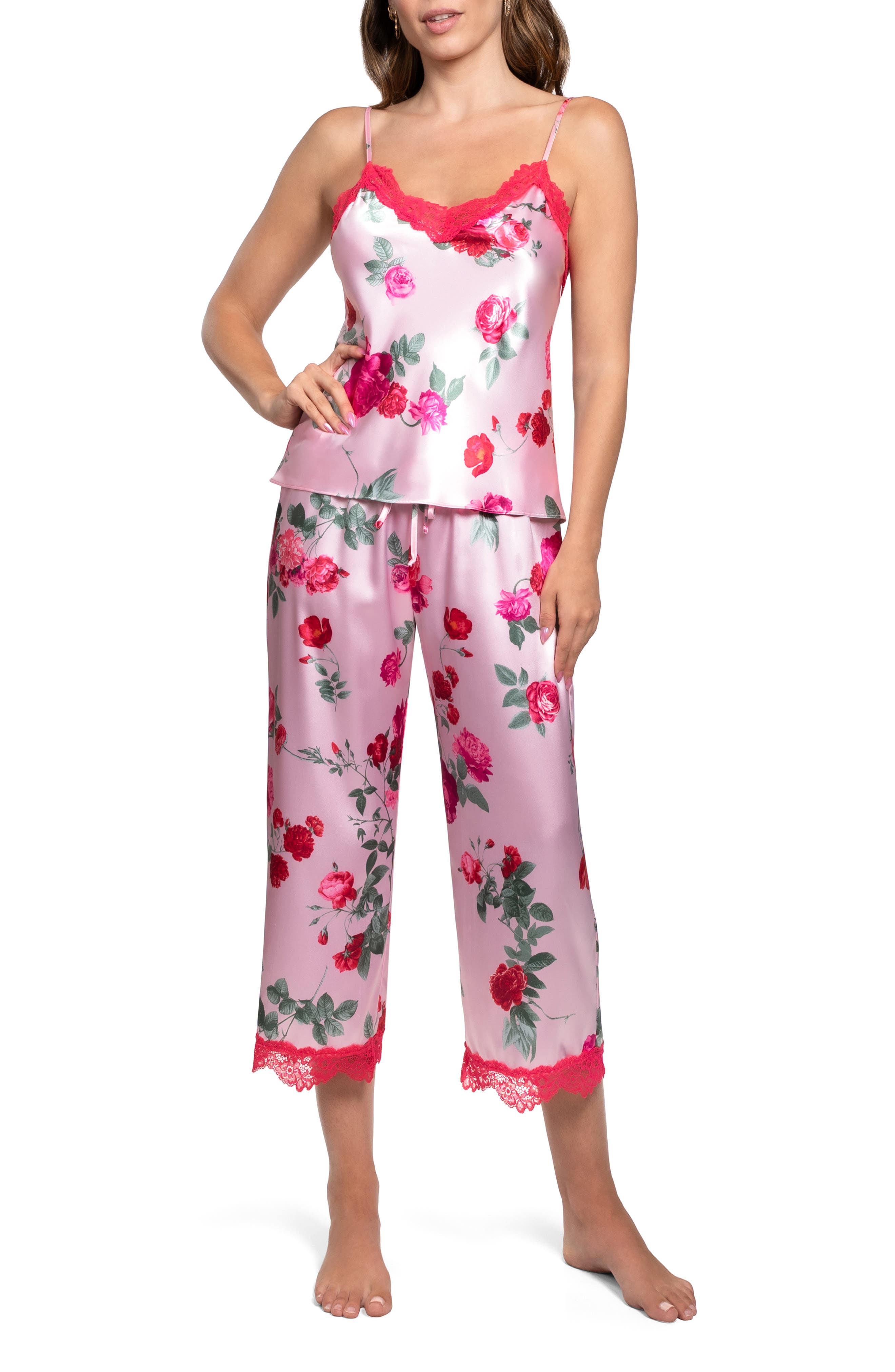 In Bloom by Jonquil Alyssa Lace Trim Strappy Crop Satin Pajamas