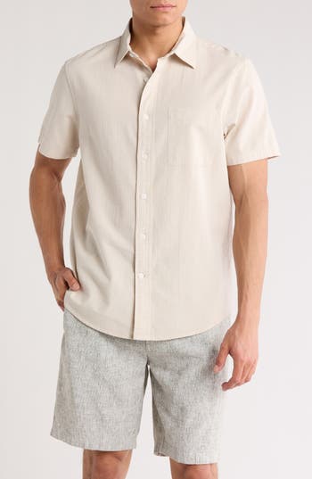 14th & Union Seersucker Short Sleeve Cotton Button-up Shirt In Grey Moonbeam