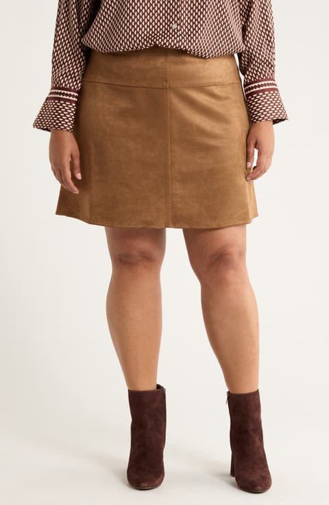 Faux Suede Miniskirt (Plus)