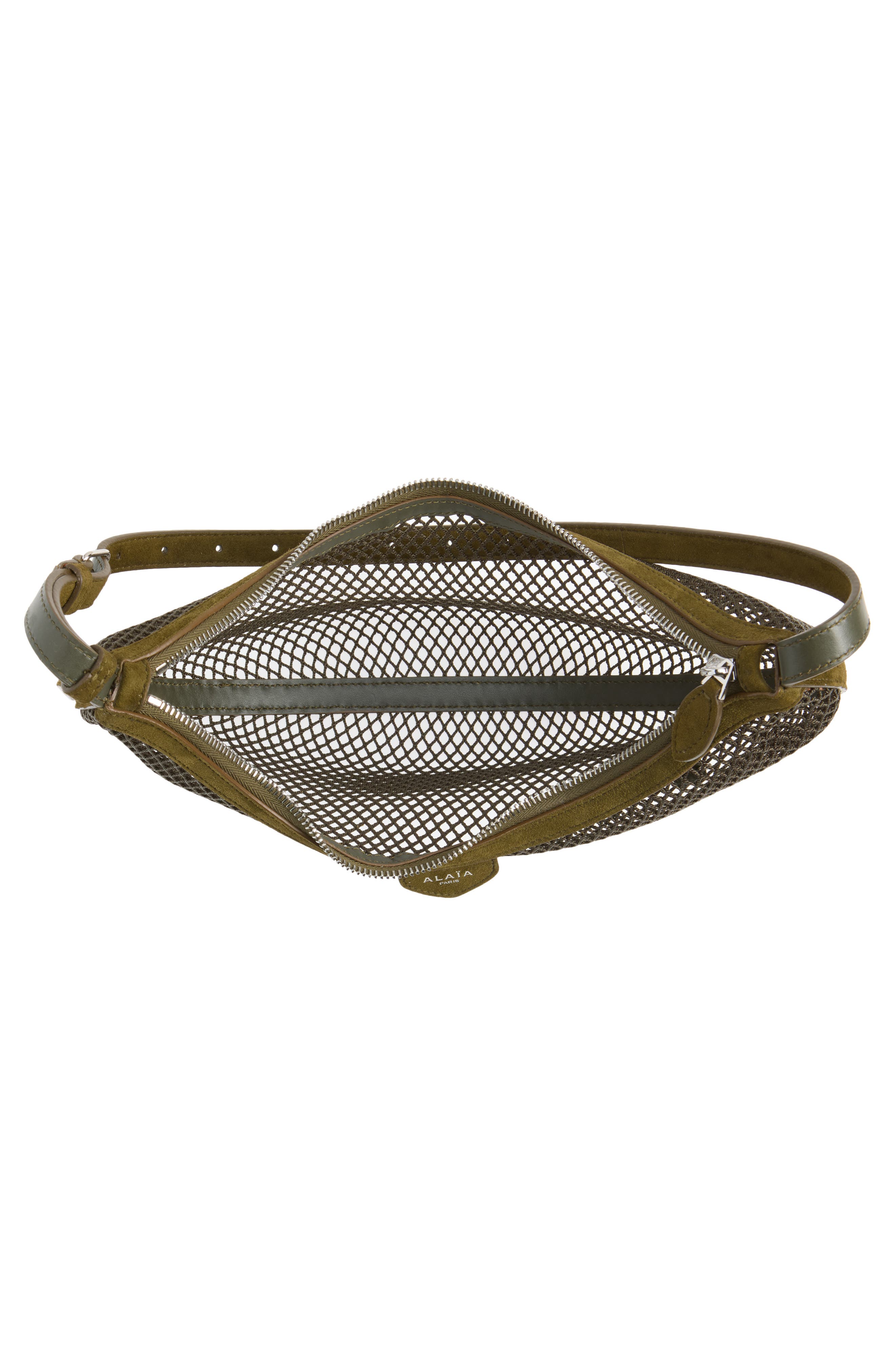One Piece Demi Lune Fishnet & Suede, Alternate, color, VERT CAMOUFLAGE U21
