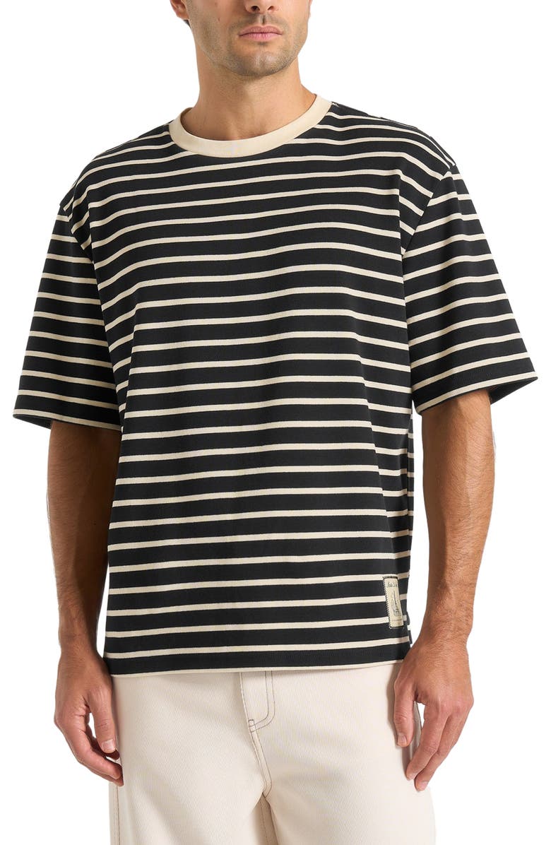 Manière De Voir Riley Unisex Striped Relaxed Fit Cotton T-Shirt, Alternate, color, Black/Cream