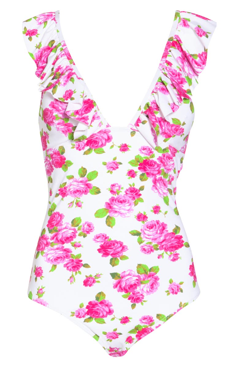 Betsey Johnson Ruffle One-Piece Swimsuit, Alternate, color, 