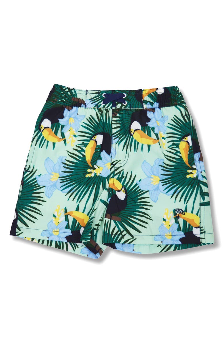 Shade Critters Kids' Toucan Print UPF 50+ Swim Trunks, Main, color, Green Multi