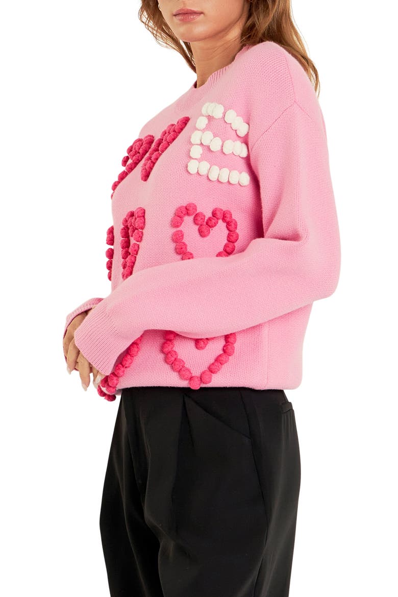 Pompom Heart Sweater, Alternate, color, PINK