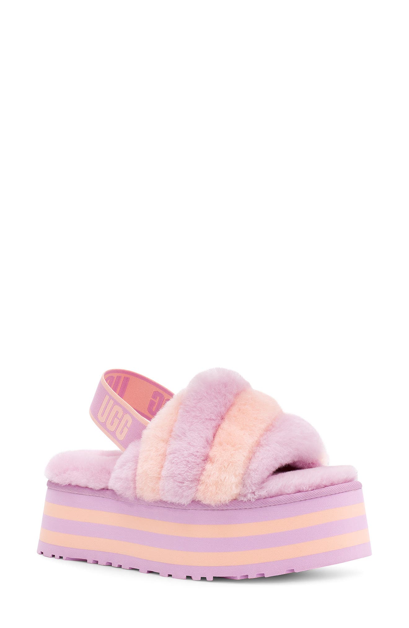 Disco Genuine Shearling Slingback Slipper, Main, color, PRIMROSE / PINK DUSK
