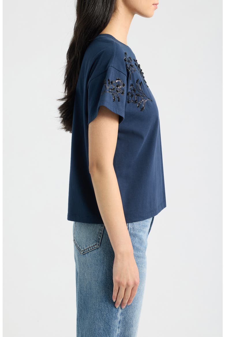 Kelly Beaded Floral Boxy T-Shirt, Alternate, color, NAVY MULTI