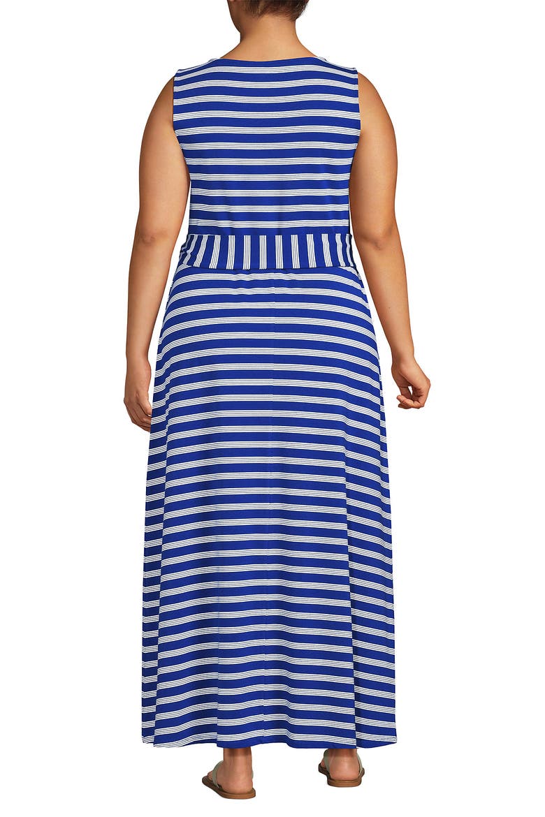 Cotton Modal Sleeveless Tie Waist Maxi Dress, Alternate, color, Sapphire Gem Blue Quad Stripe