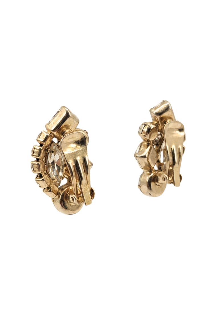 Vintage clip Milk Glass,Aurora Borealis irridescent Rhinestone Earrings, Alternate, color, Gold