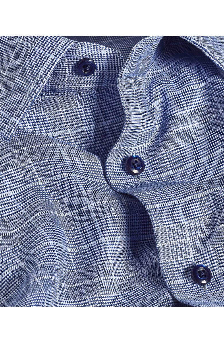 David Donahue Trim Fit Glen Plaid Twill Cotton Dress Shirt, Alternate, color, Navy