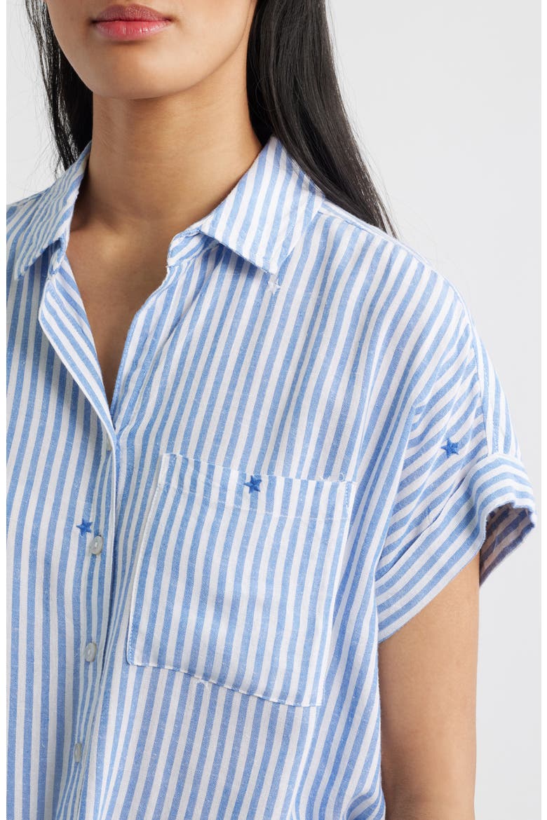 Rosie Embroidered Tie Front Short Sleeve Button-Up Shirt, Alternate, color, HALF MOON BAY
