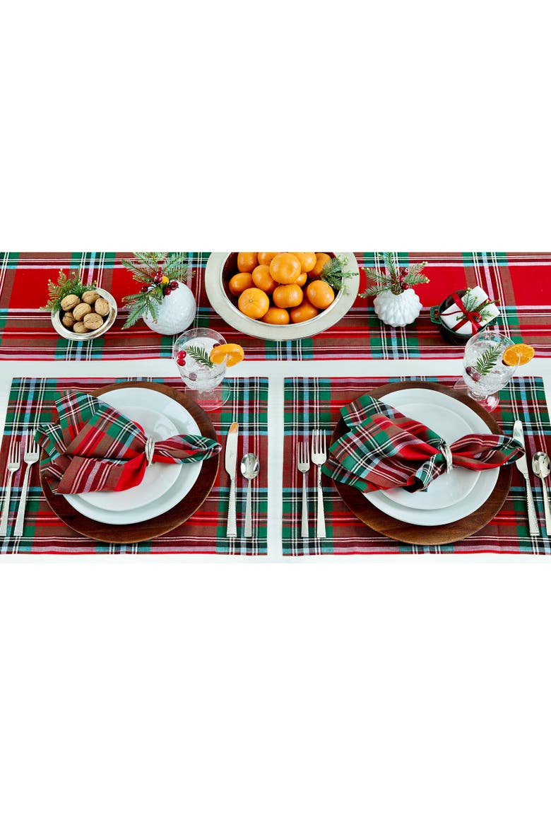 Linen Placemats Set of 4, 14 x 19" - Madras Holiday Plaid, Alternate, color, Red