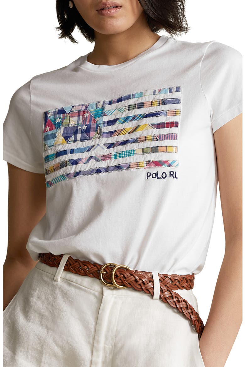 Embroidered Patchwork Flag T-Shirt, Main, color, WHITE