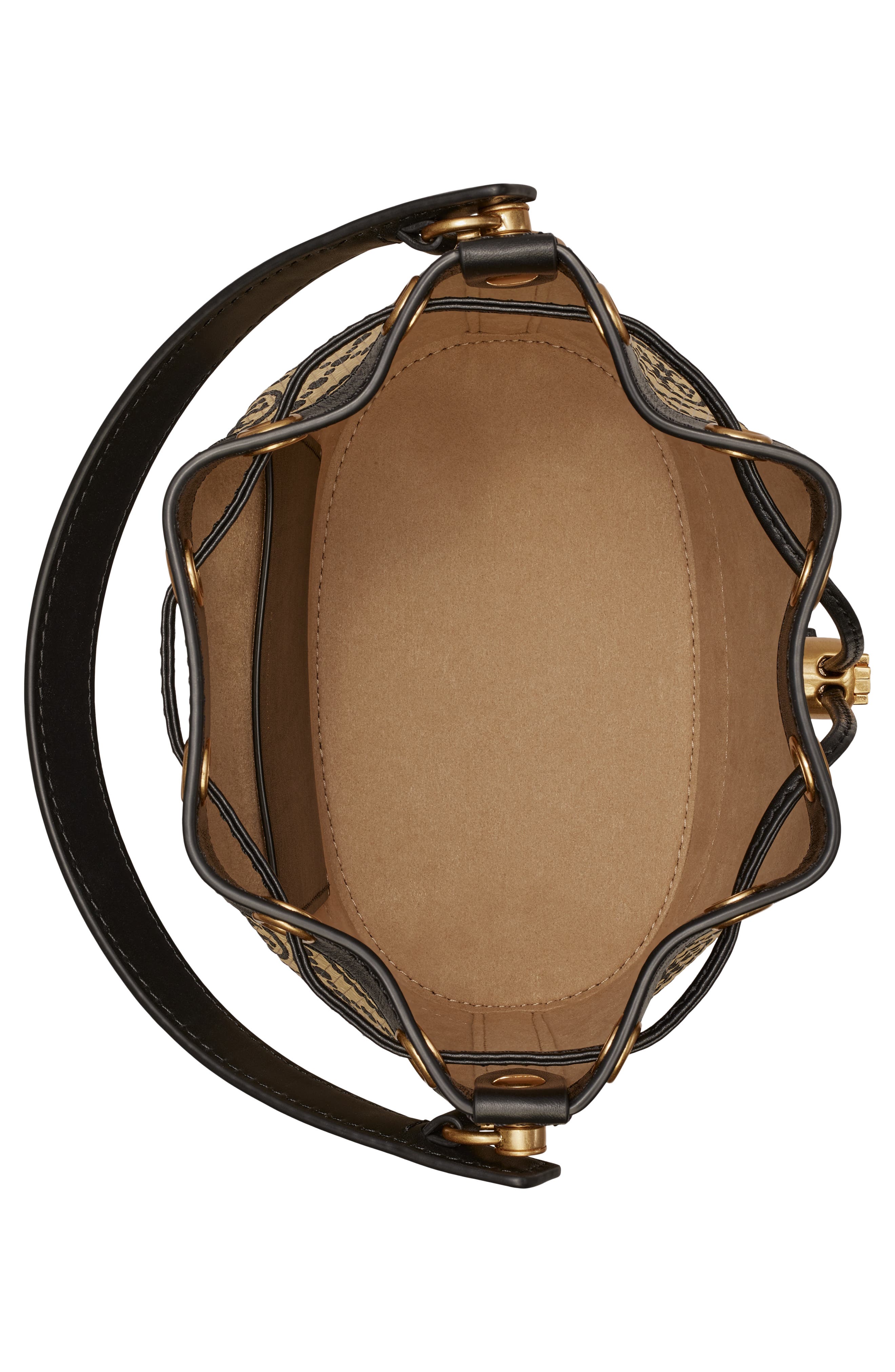 Tory Burch T Monogram Raffia Bucket Bag, Alternate, color, 