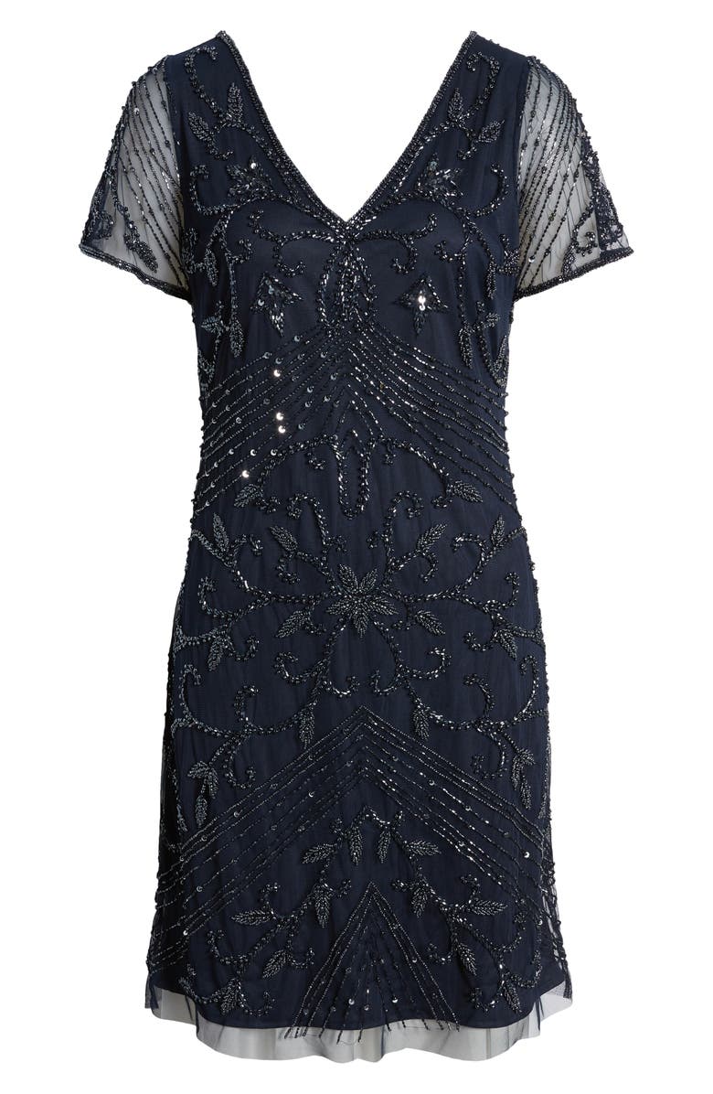 Pisarro Nights Beaded Double V-Neck Dress, Alternate, color, Navy
