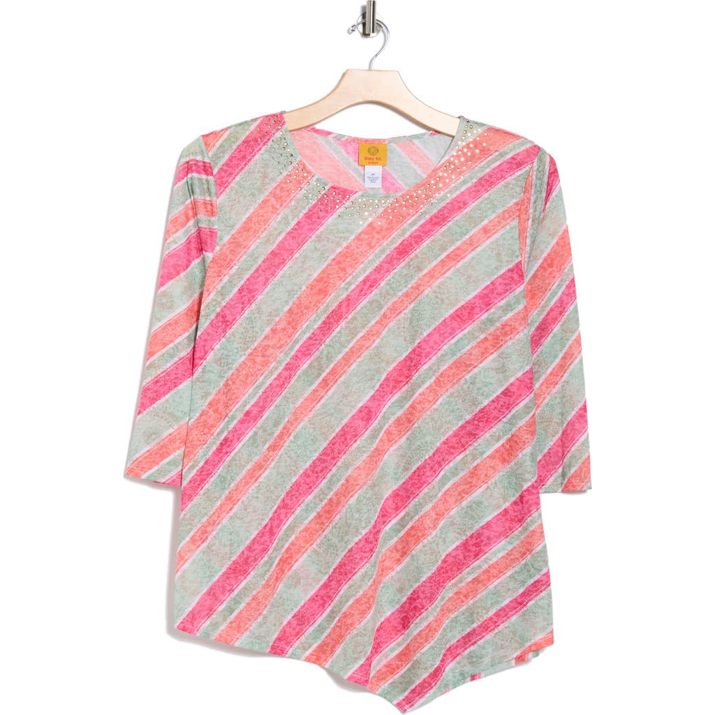 Ruby Rd. Plus Size Bias Stripe Beaded Top In Multi