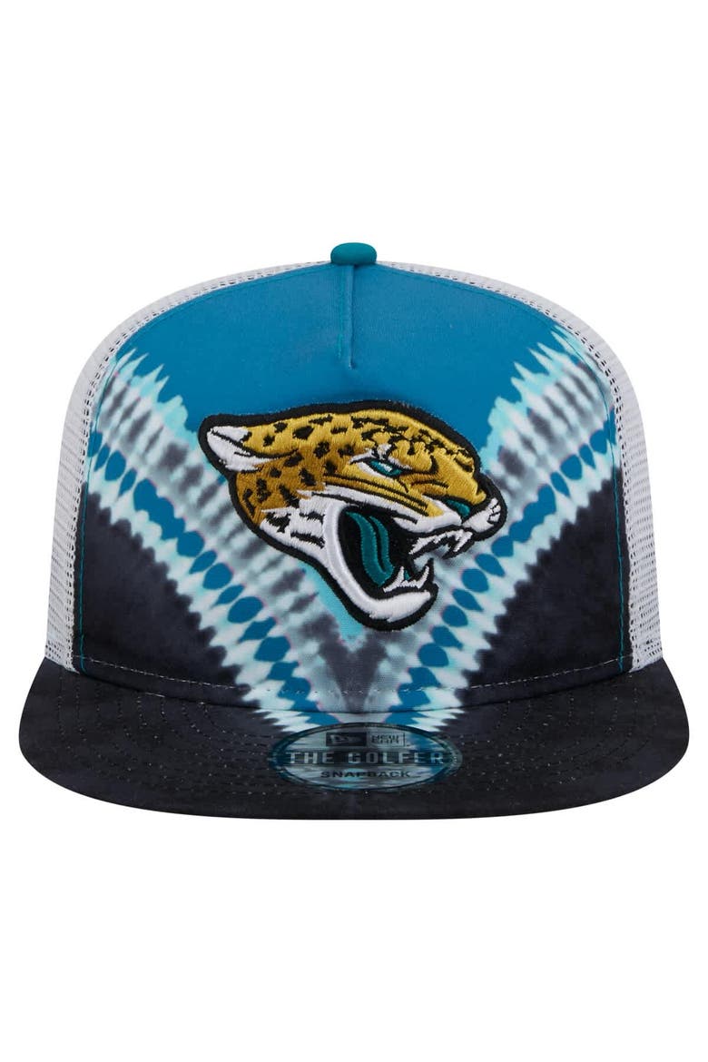 Men's New Era Teal/Black Jacksonville Jaguars Throwback Dye Golfer Snapback Hat, Alternate, color, Teal