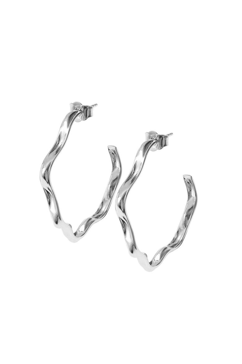 Splash Wave Hoops, Main, color, Sterling Silver