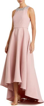 Mac Duggal Crepe Embellished Neck High Low Gown