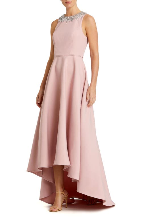 Mac Duggal Crepe Embellished Neck High Low Gown in Blush at Nordstrom, Size 6
