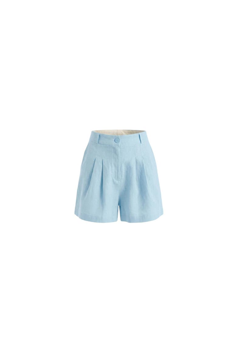 Reve 100% Linen High-Waist Pleated Relaxed Fit Shorts, Alternate, color, Blue