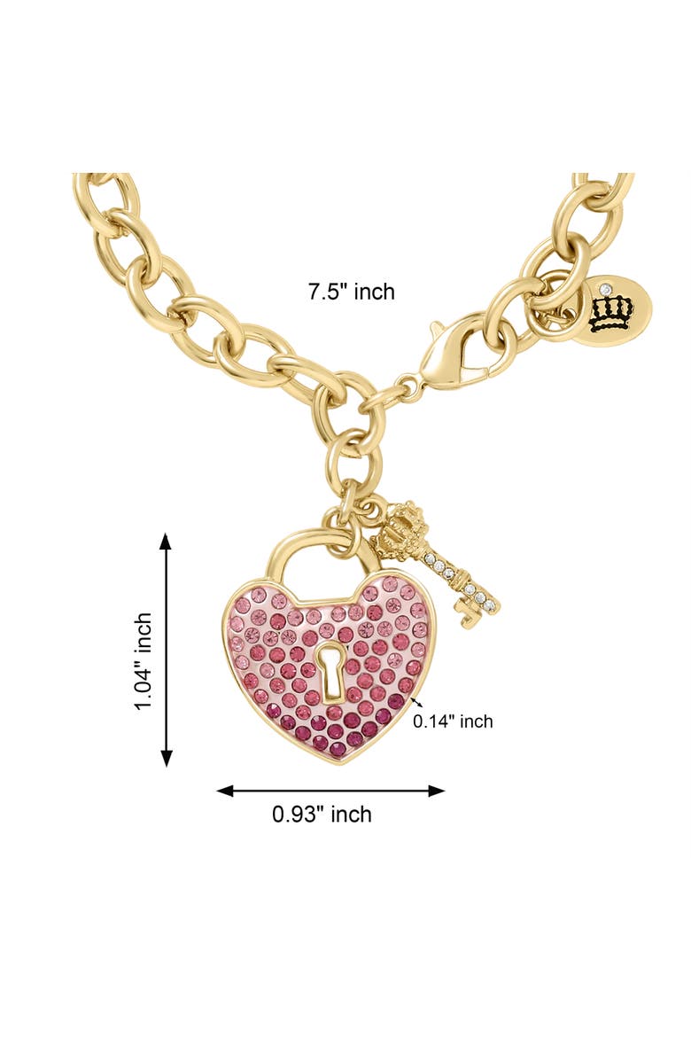 Heart Padlock and Key Charm Bracelet, Ombre Pink Crystals, Alternate, color, Pink