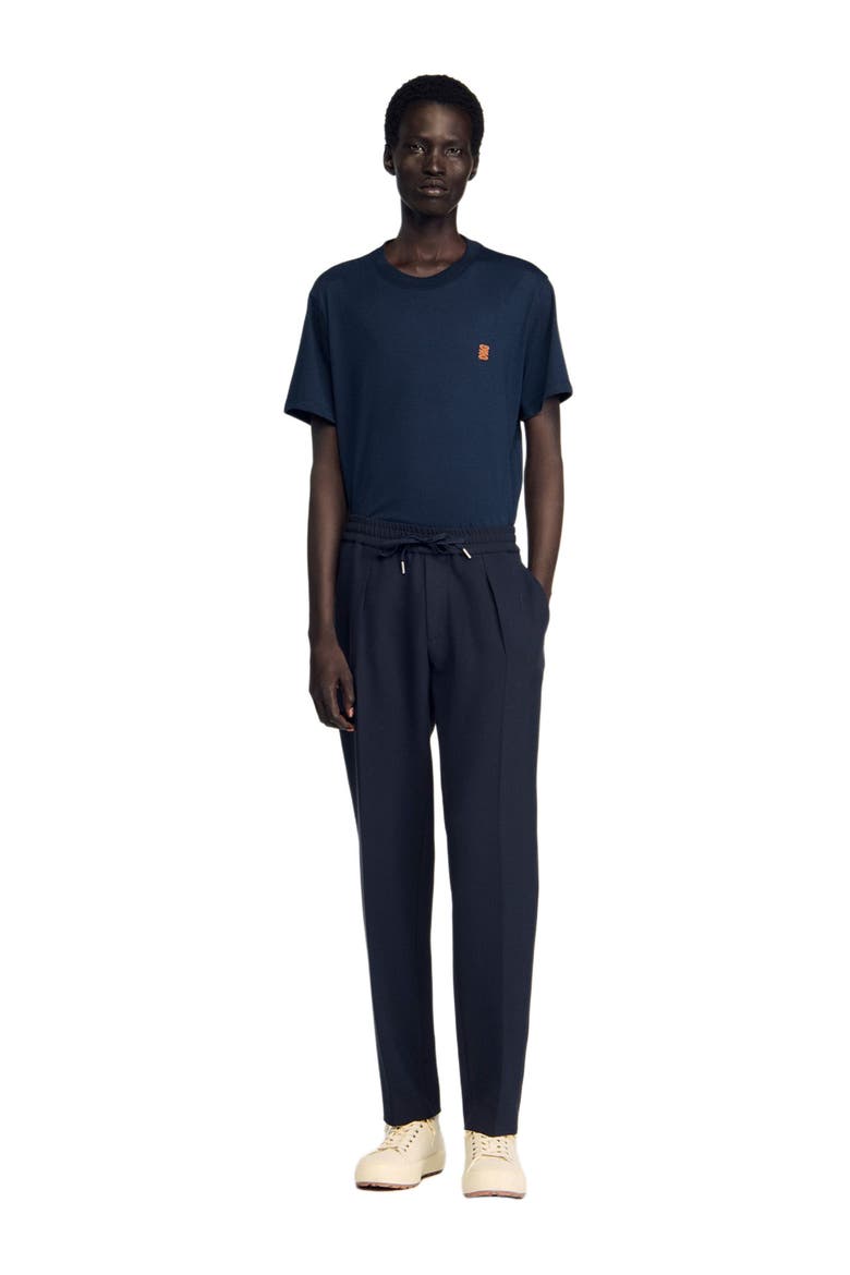 Elasticated straight-leg trousers, Main, color, Navy blue