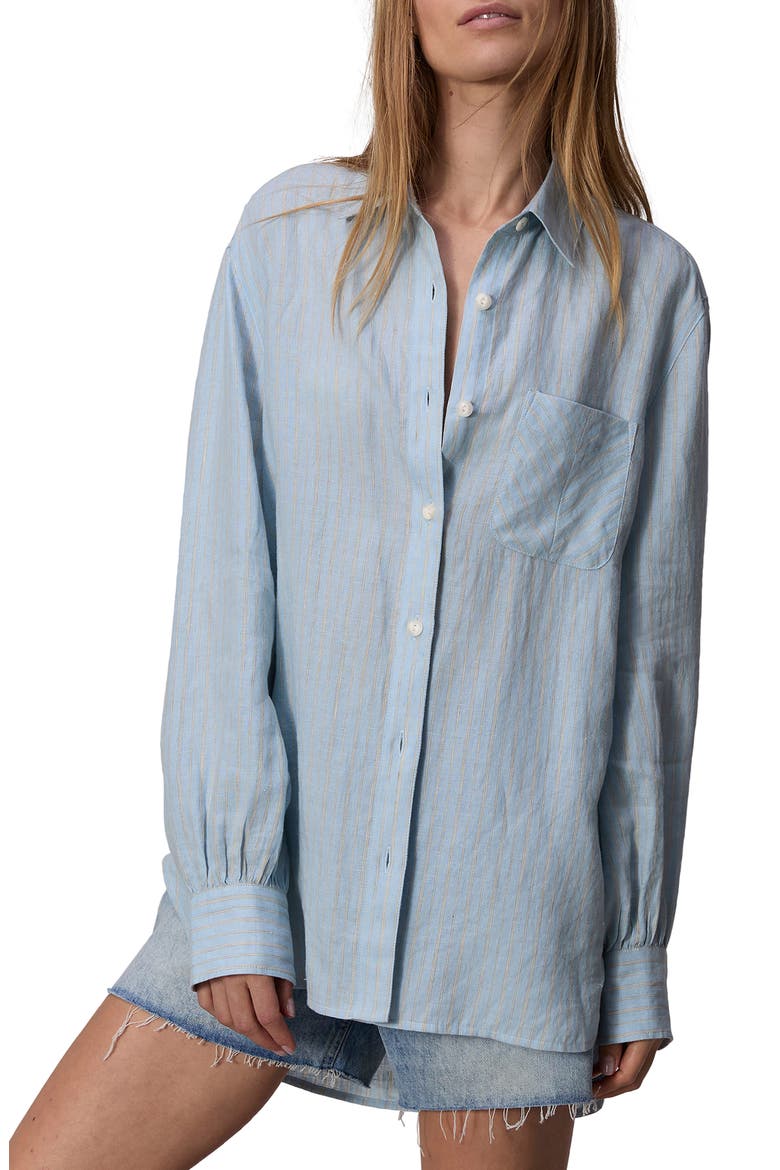 Maxine Stripe Linen Button-Up Shirt, Main, color, BLUE STRIP
