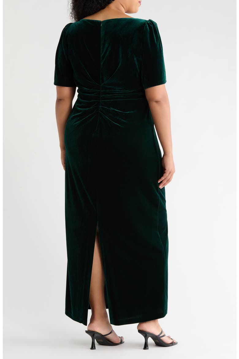 Ruched Puff Shoulder Velvet Gown, Alternate, color, HUNTER
