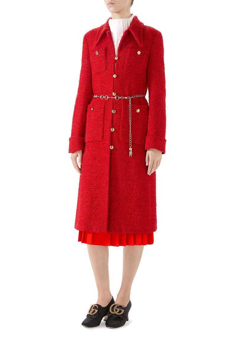 Gucci Belted Tweed Coat, Alternate, color,
