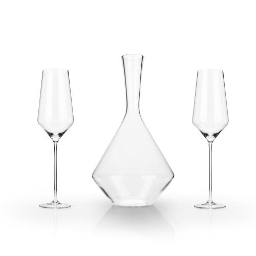 Viski Raye Crystal 3-piece Angled Bordeaux Decanter And Wine Glass Set In Clear
