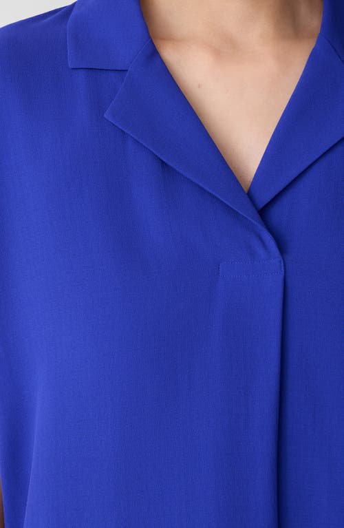 Eileen Fisher Notched Collar Silk Top In Blue