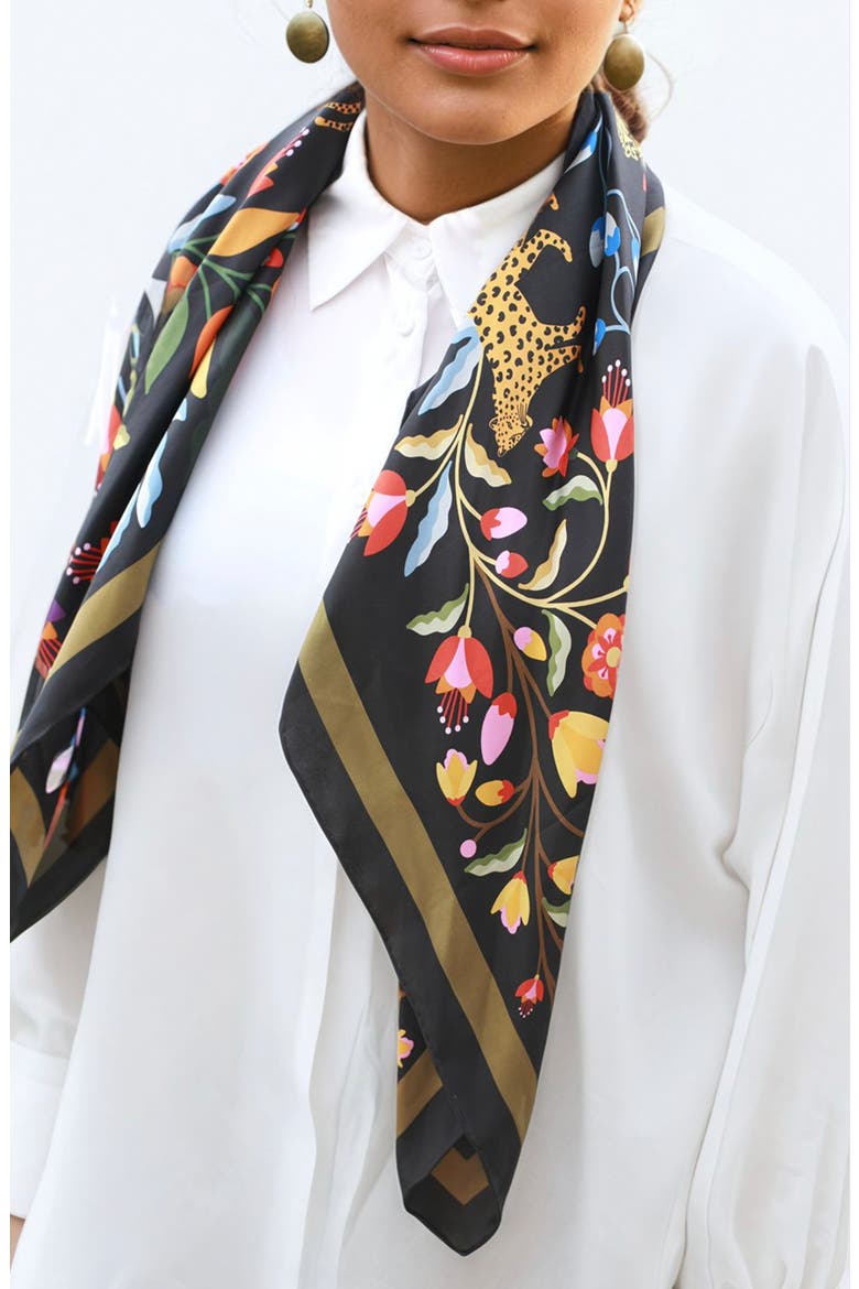 Double Sided Silk Scarf of Night Imagination, Alternate, color, Black