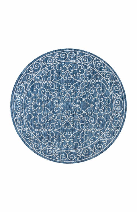 Charleston Vintage Filigree Textured Weave Indoor/Outdoor Round Area Rug