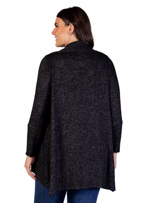 24seven Comfort Apparel Open Front Long Sleeve High Low Cozy Cardigan In Black